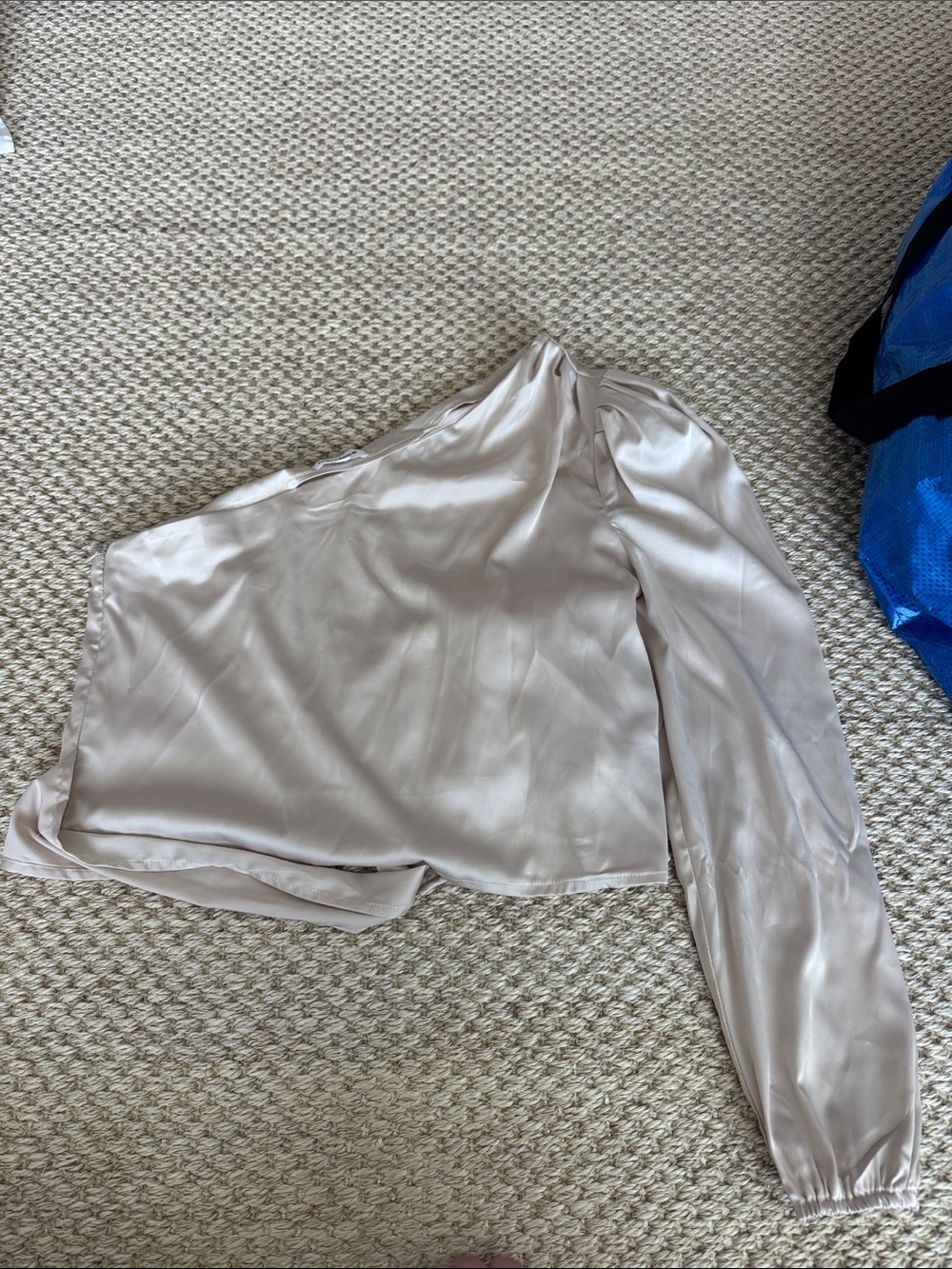 superdown One-Shoulder Satin Blouse in Champagne Beige